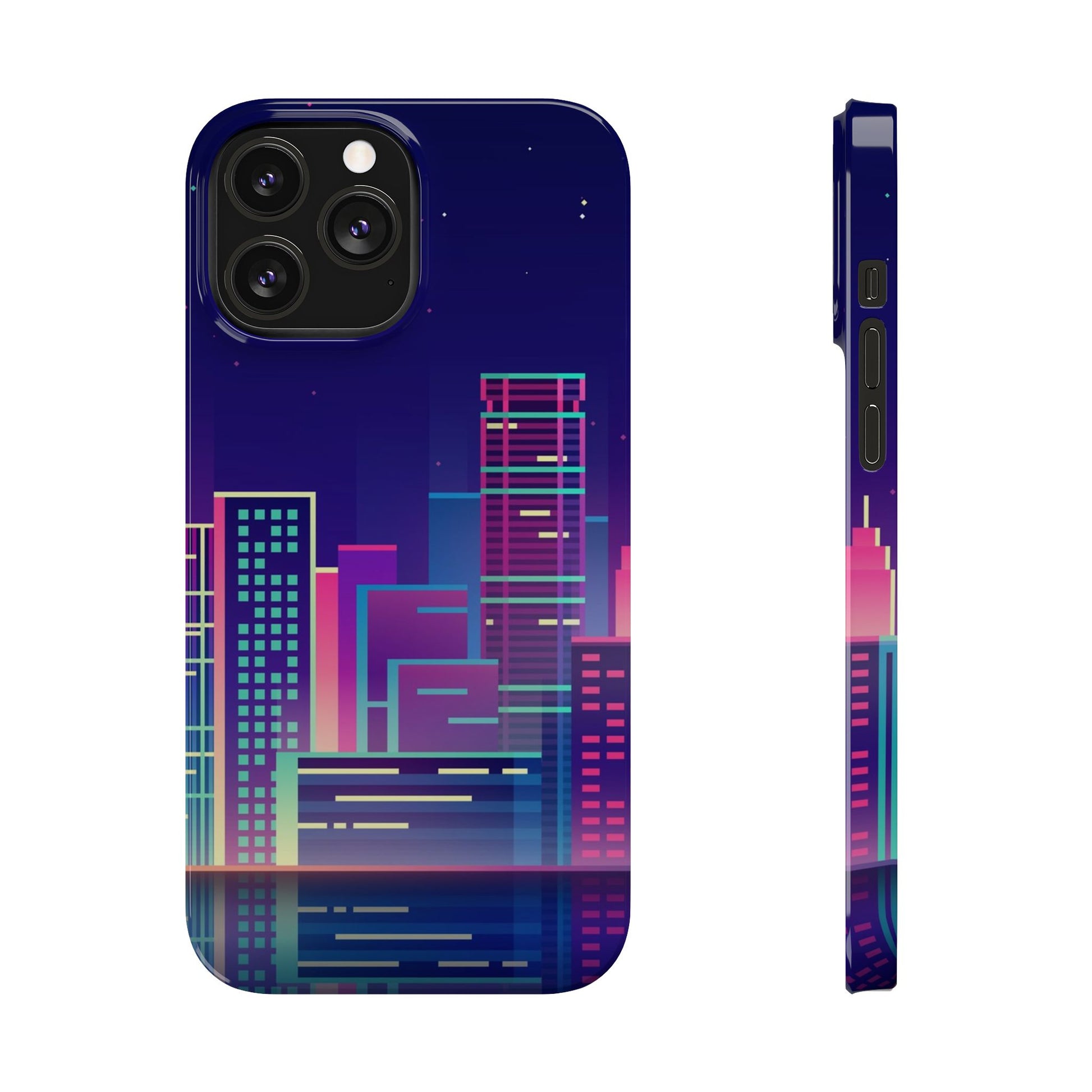 Urban Skyline Slim Phone Cases, Cityscape iPhone Cover, Colorful Night Design, Trendy Phone Accessory, Gifts for City Lovers - FORMO