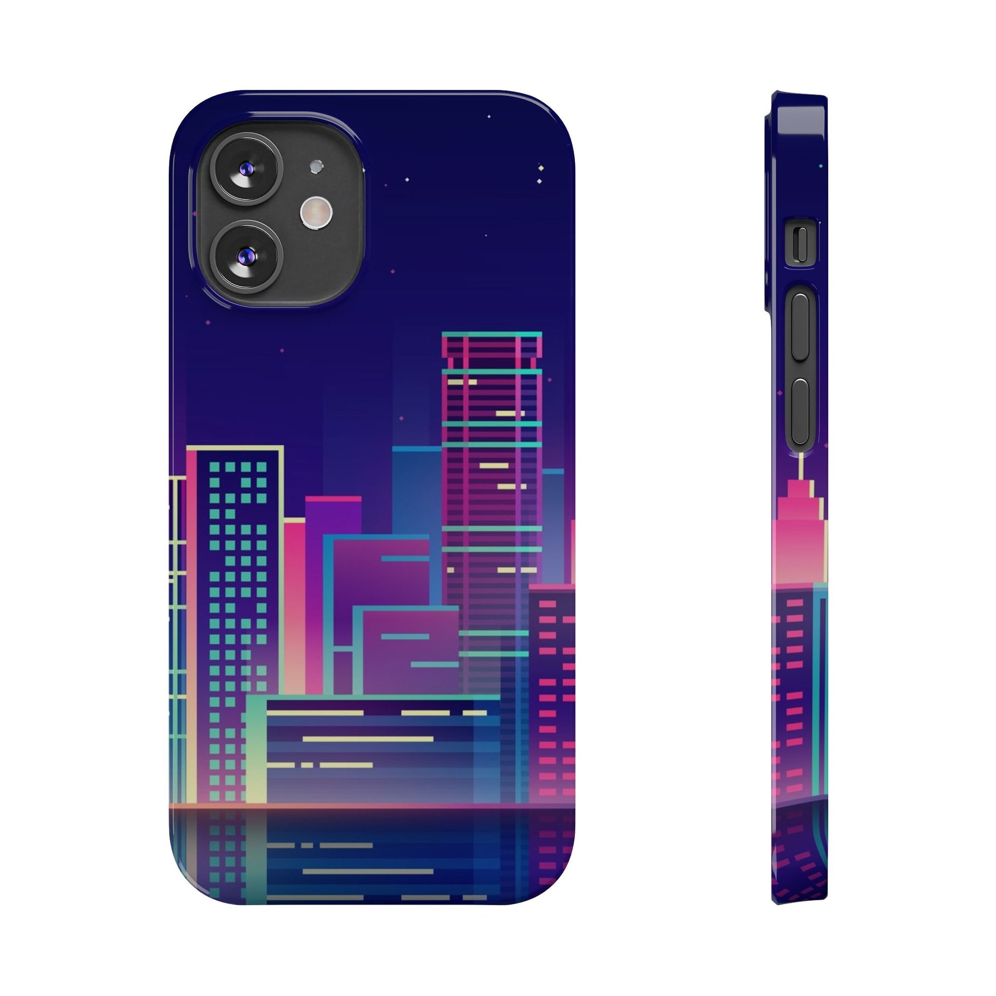 Urban Skyline Slim Phone Cases, Cityscape iPhone Cover, Colorful Night Design, Trendy Phone Accessory, Gifts for City Lovers - FORMO