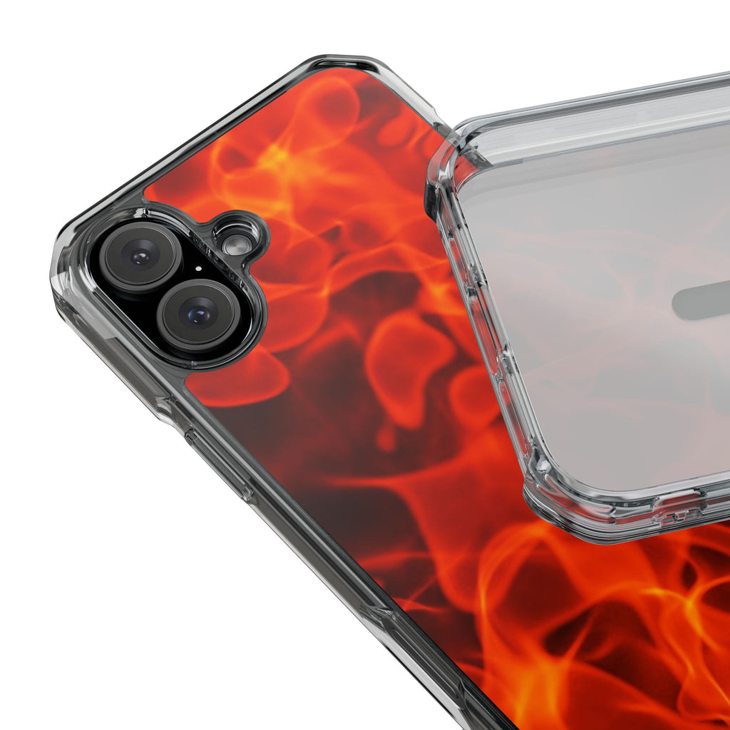 Magnetic Clear Phone Cases with Fiery Design, Protective Case for iPhone, Customizable Tech Accessory, Unique Gift Idea, Holiday Gift - FORMO