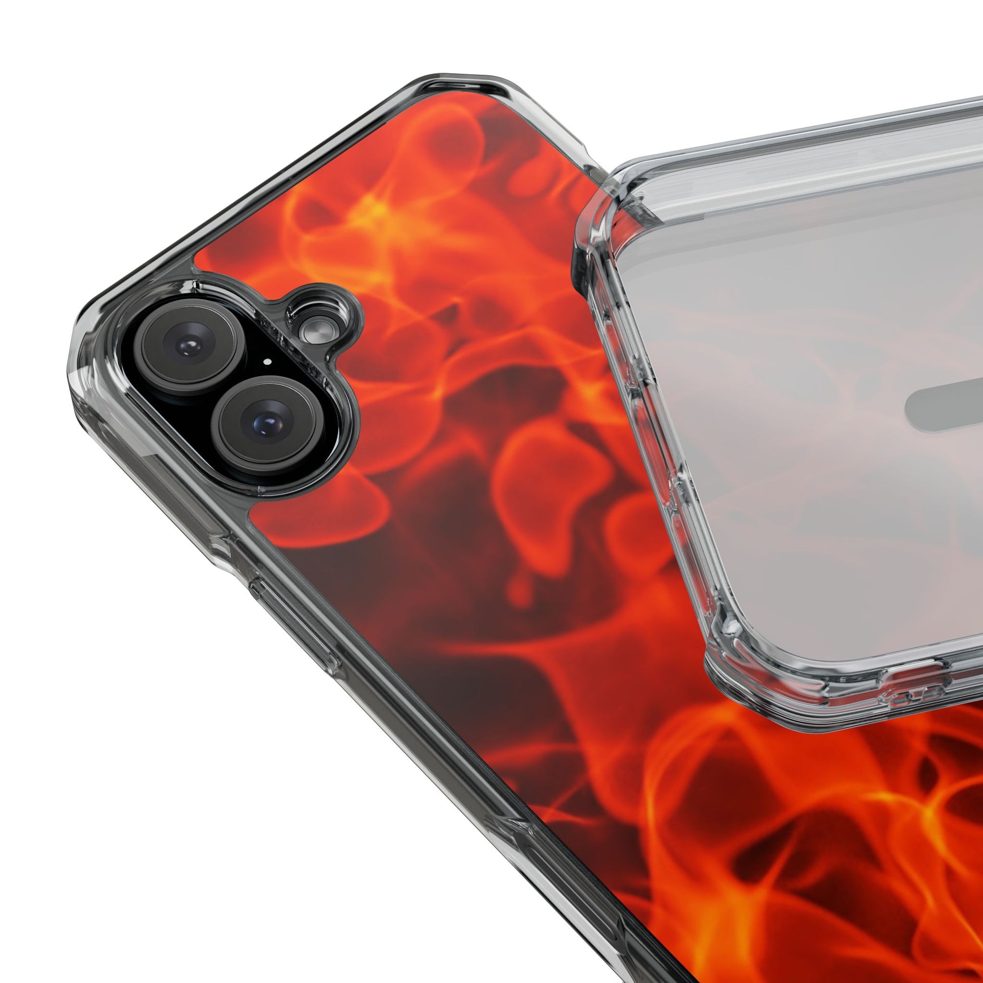 Magnetic Clear Phone Cases with Fiery Design, Protective Case for iPhone, Customizable Tech Accessory, Unique Gift Idea, Holiday Gift - FORMO