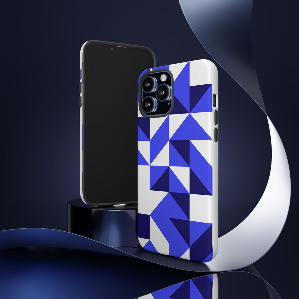 Blue Geometric Phone Case, Tough Cases, Stylish Phone Cover, Great for Gifts, Trendy Accessory, Abstract Pattern Design - FORMO