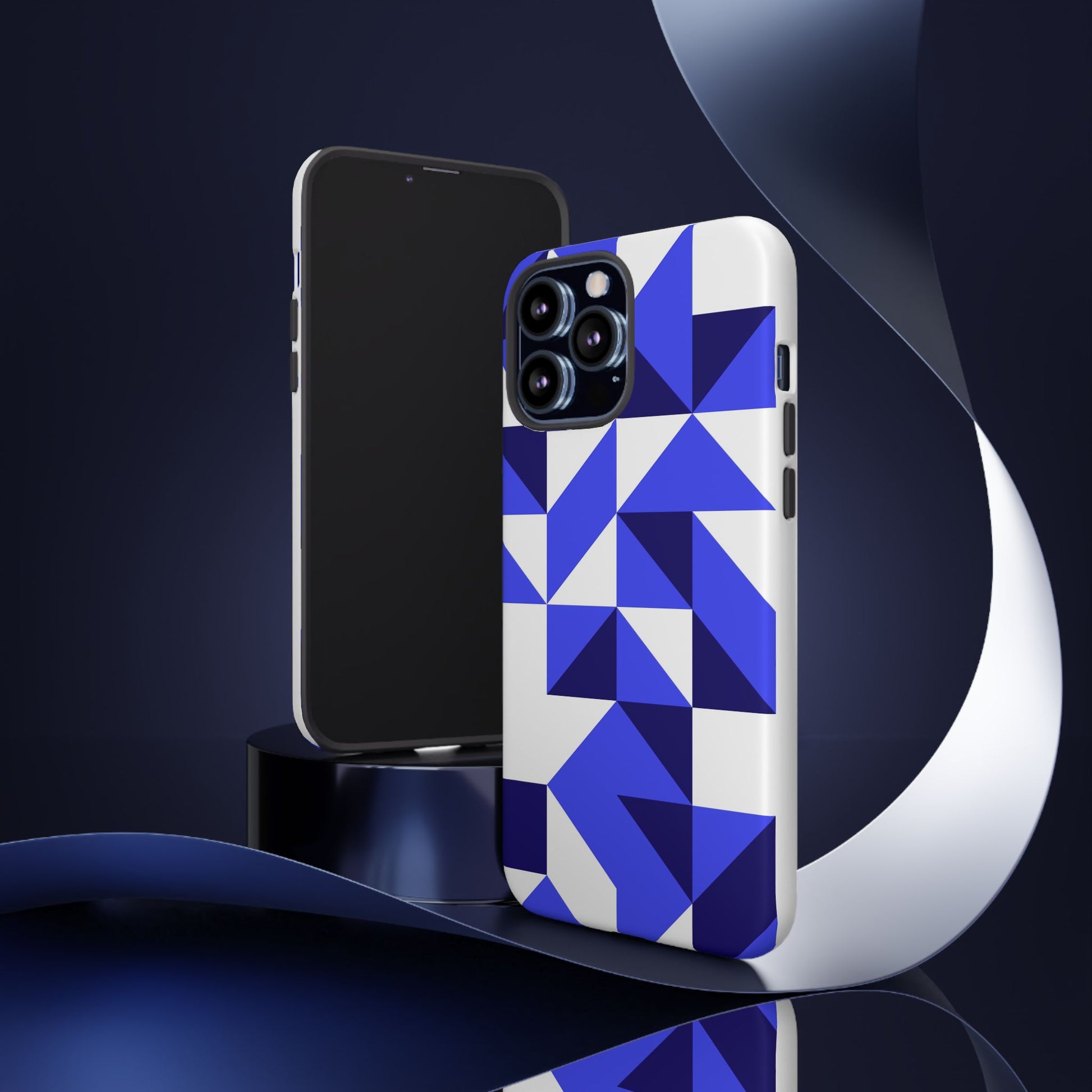 Blue Geometric Phone Case, Tough Cases, Stylish Phone Cover, Great for Gifts, Trendy Accessory, Abstract Pattern Design - FORMO