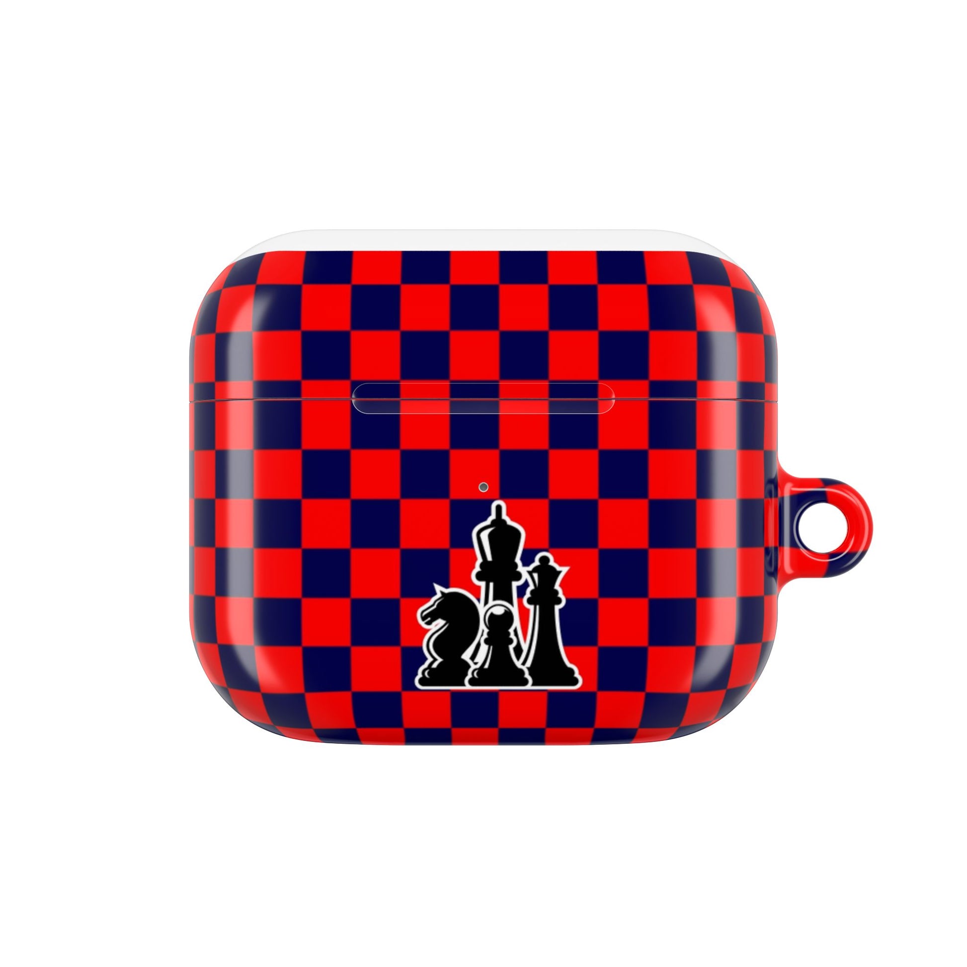 Chess-Themed AirPod Case, Unique Gift for Chess Lovers, Stylish Earbud Holder, Red Checkered Design, Accessory for Gamers
