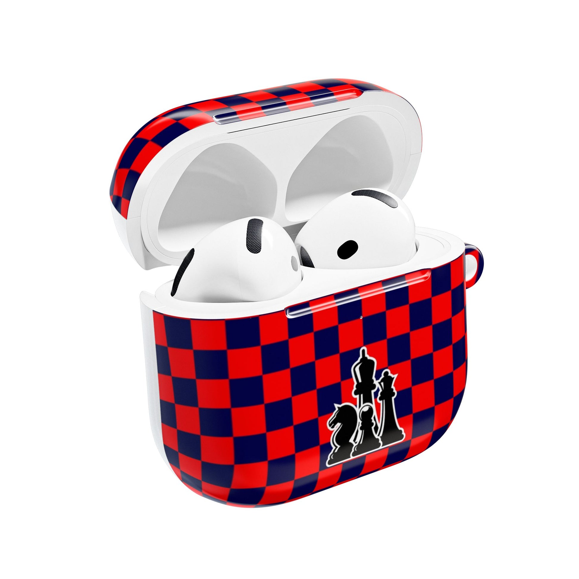 Chess-Themed AirPod Case, Unique Gift for Chess Lovers, Stylish Earbud Holder, Red Checkered Design, Accessory for Gamers