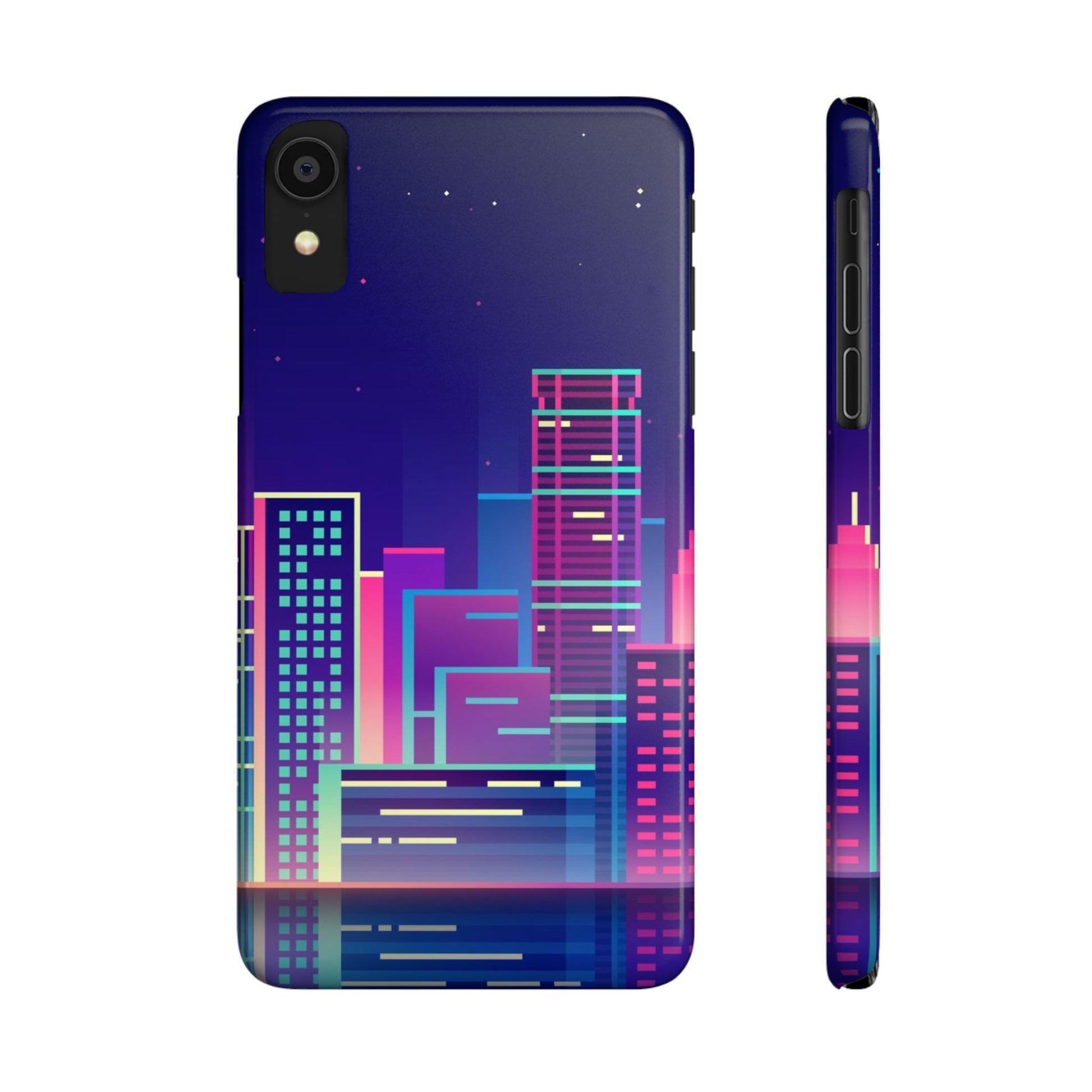 Urban Skyline Slim Phone Cases, Cityscape iPhone Cover, Colorful Night Design, Trendy Phone Accessory, Gifts for City Lovers - FORMO