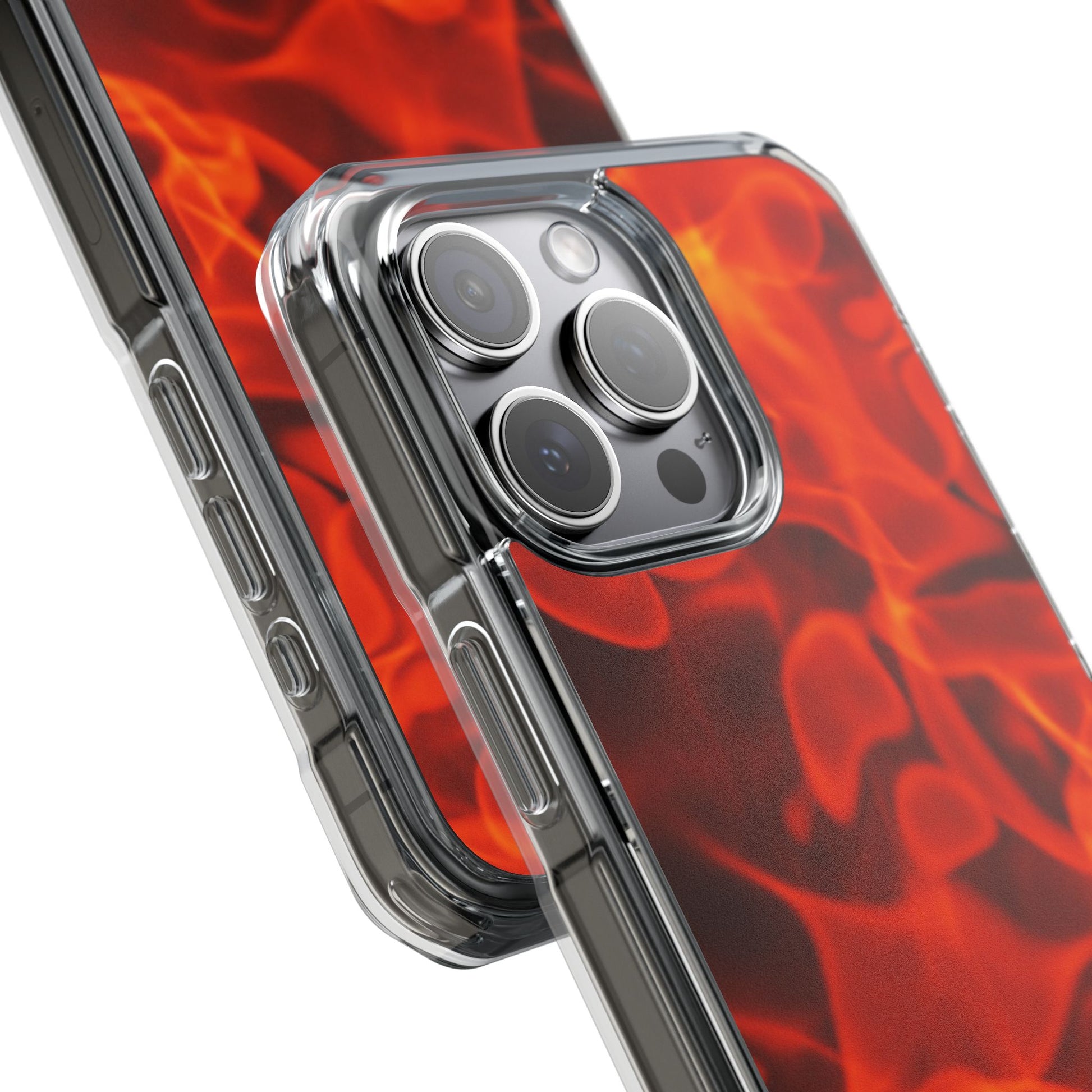 Magnetic Clear Phone Cases with Fiery Design, Protective Case for iPhone, Customizable Tech Accessory, Unique Gift Idea, Holiday Gift - FORMO