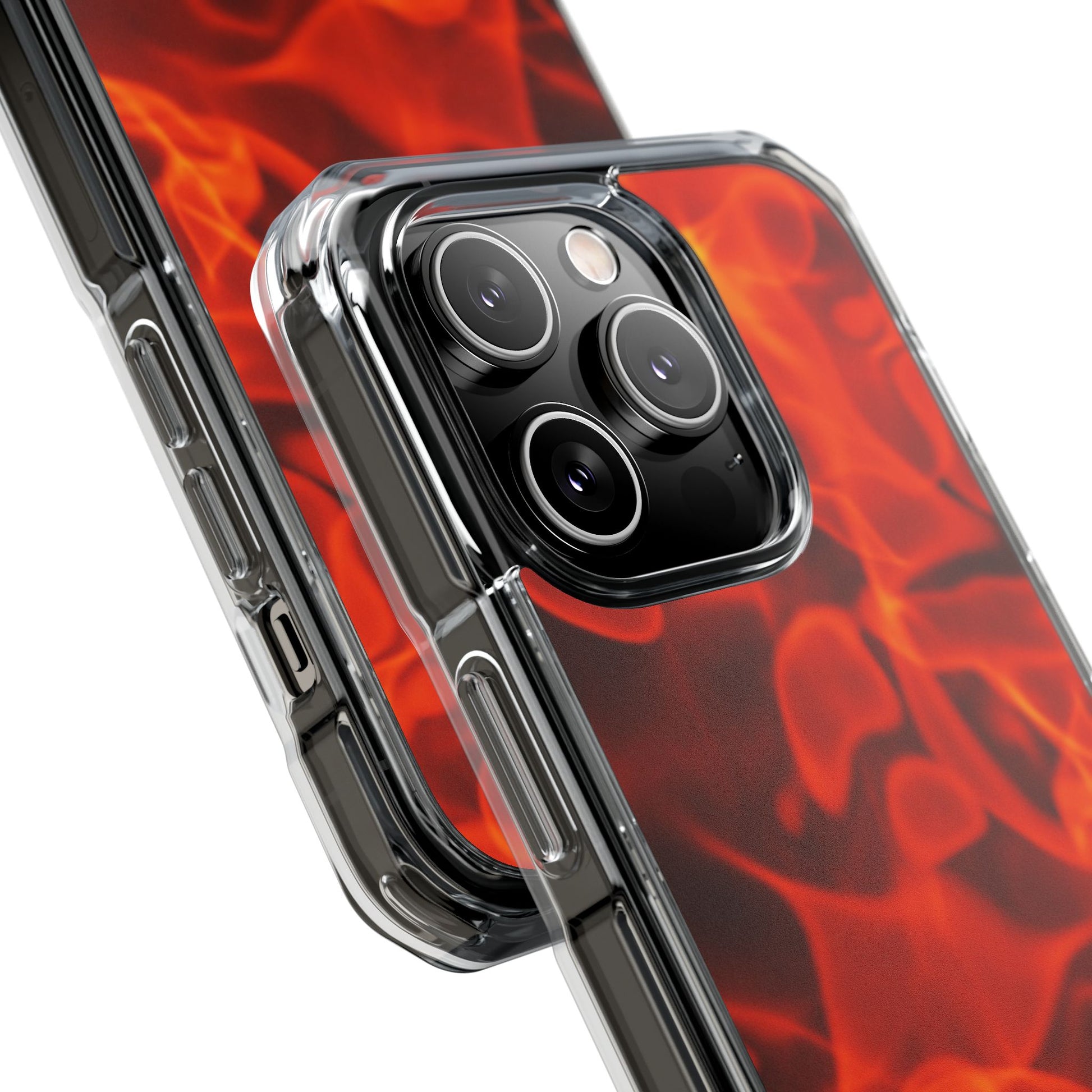 Magnetic Clear Phone Cases with Fiery Design, Protective Case for iPhone, Customizable Tech Accessory, Unique Gift Idea, Holiday Gift - FORMO