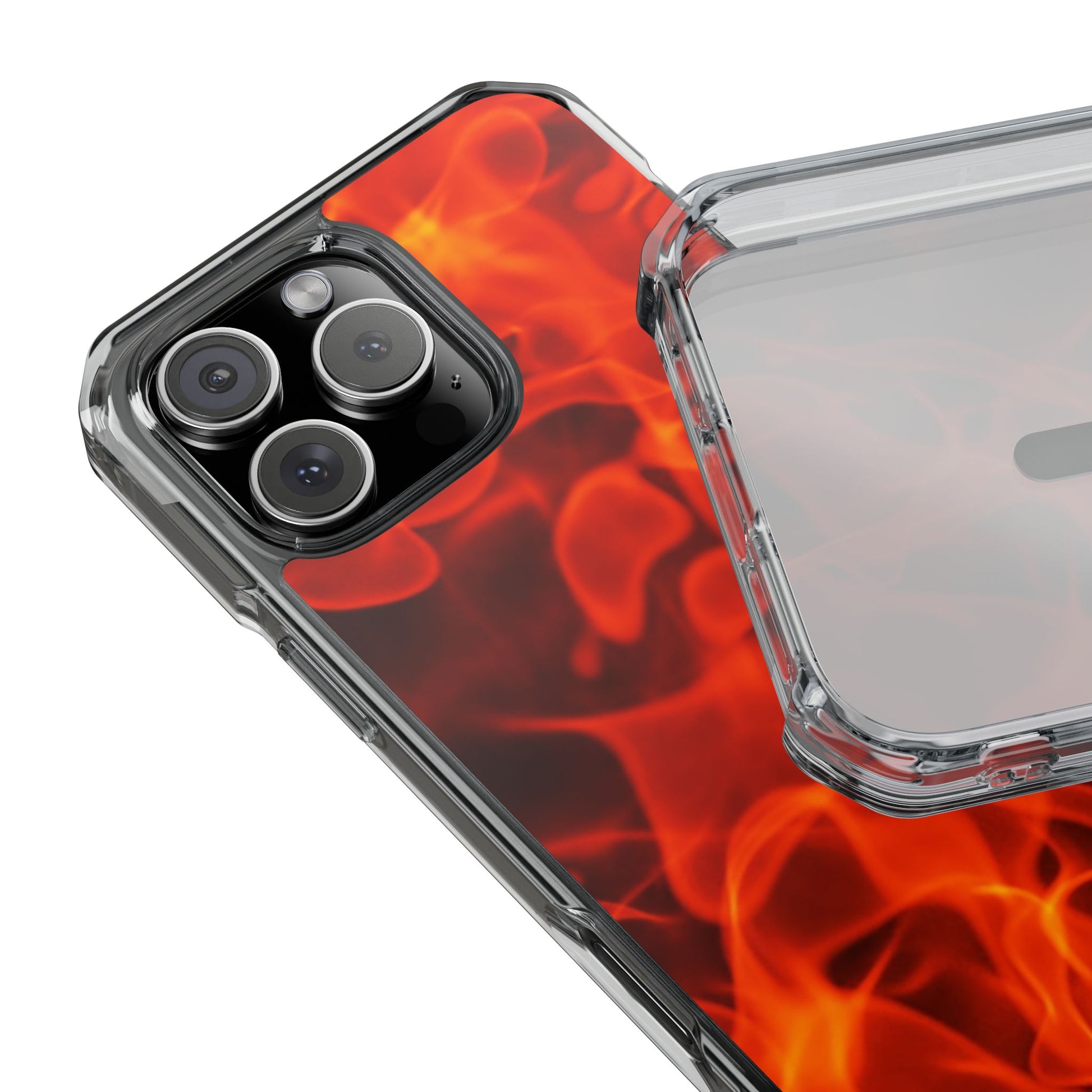 Magnetic Clear Phone Cases with Fiery Design, Protective Case for iPhone, Customizable Tech Accessory, Unique Gift Idea, Holiday Gift - FORMO