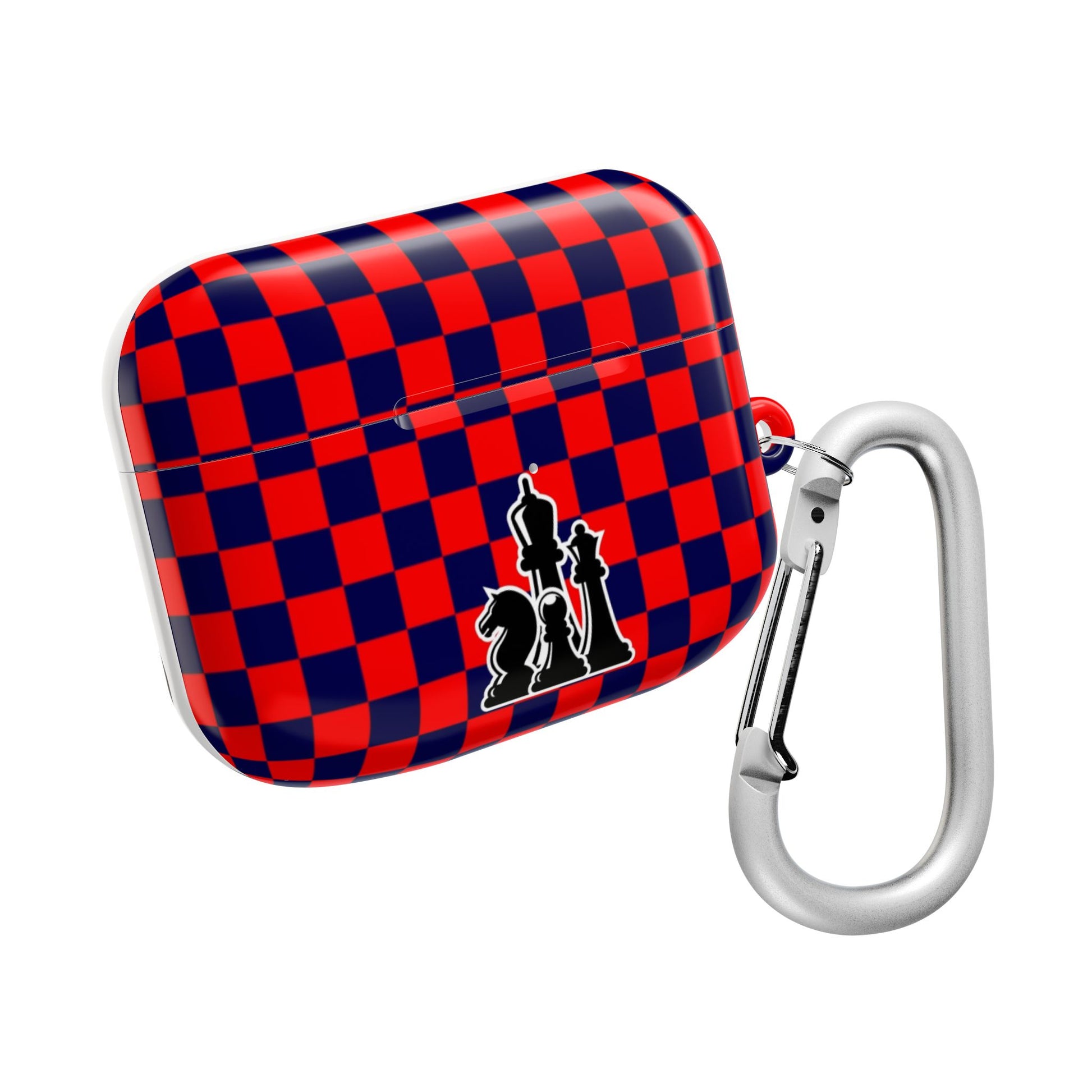 Chess-Themed AirPod Case, Unique Gift for Chess Lovers, Stylish Earbud Holder, Red Checkered Design, Accessory for Gamers