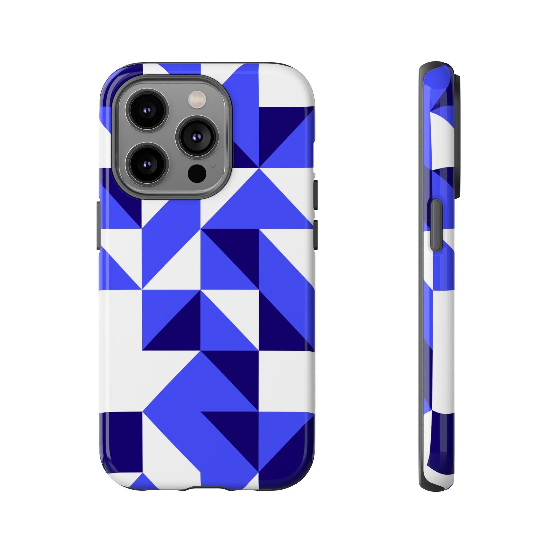 Blue Geometric Phone Case, Tough Cases, Stylish Phone Cover, Great for Gifts, Trendy Accessory, Abstract Pattern Design - FORMO