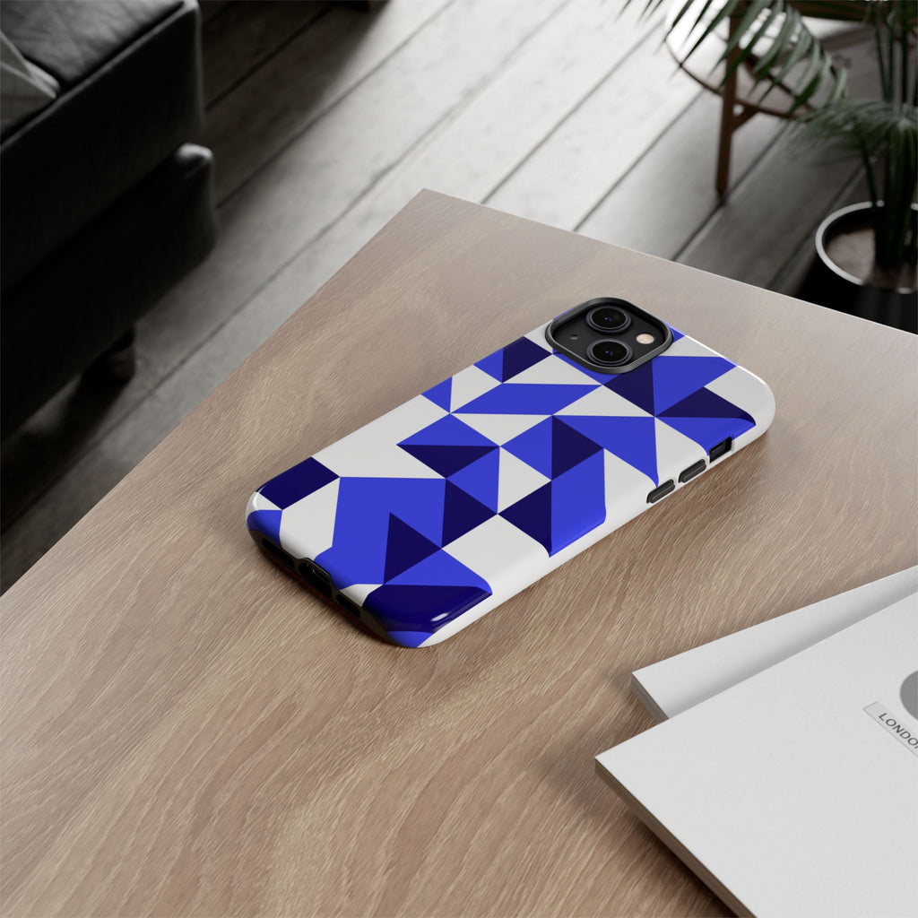 Blue Geometric Phone Case, Tough Cases, Stylish Phone Cover, Great for Gifts, Trendy Accessory, Abstract Pattern Design - FORMO