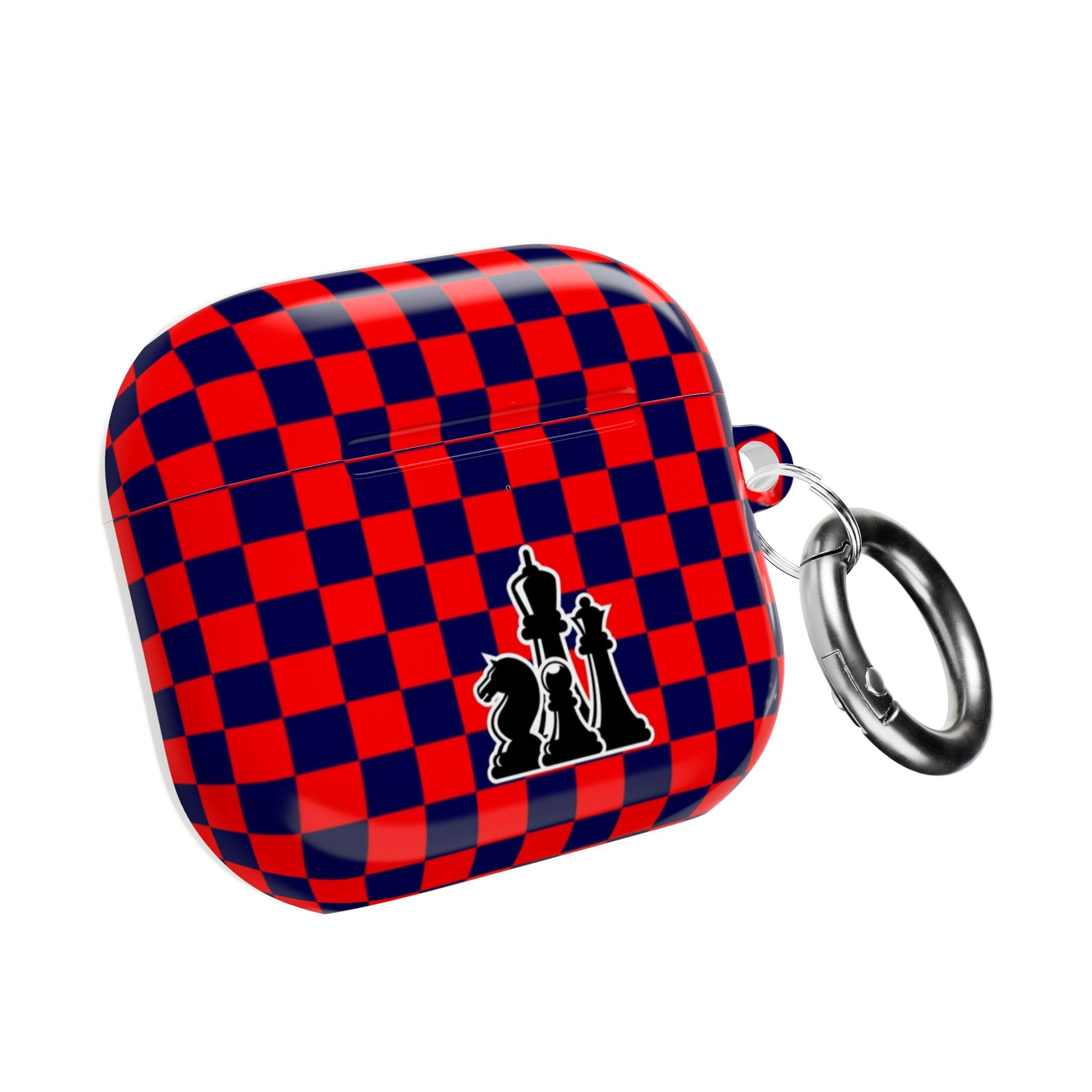 Chess-Themed AirPod Case, Unique Gift for Chess Lovers, Stylish Earbud Holder, Red Checkered Design, Accessory for Gamers