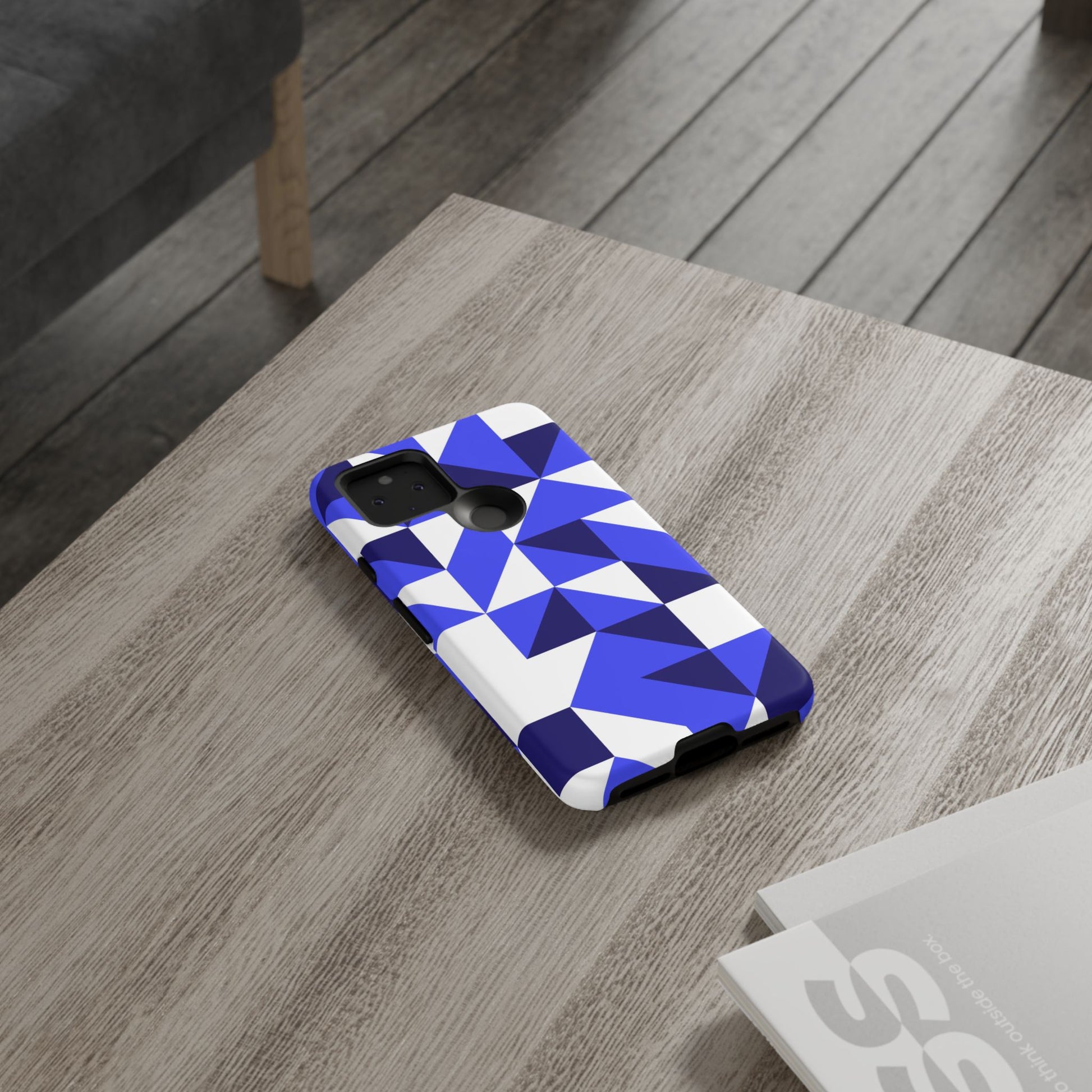 Blue Geometric Phone Case, Tough Cases, Stylish Phone Cover, Great for Gifts, Trendy Accessory, Abstract Pattern Design - FORMO