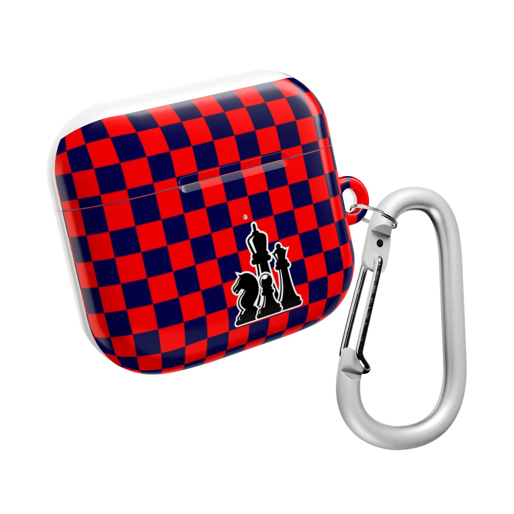 Chess-Themed AirPod Case, Unique Gift for Chess Lovers, Stylish Earbud Holder, Red Checkered Design, Accessory for Gamers