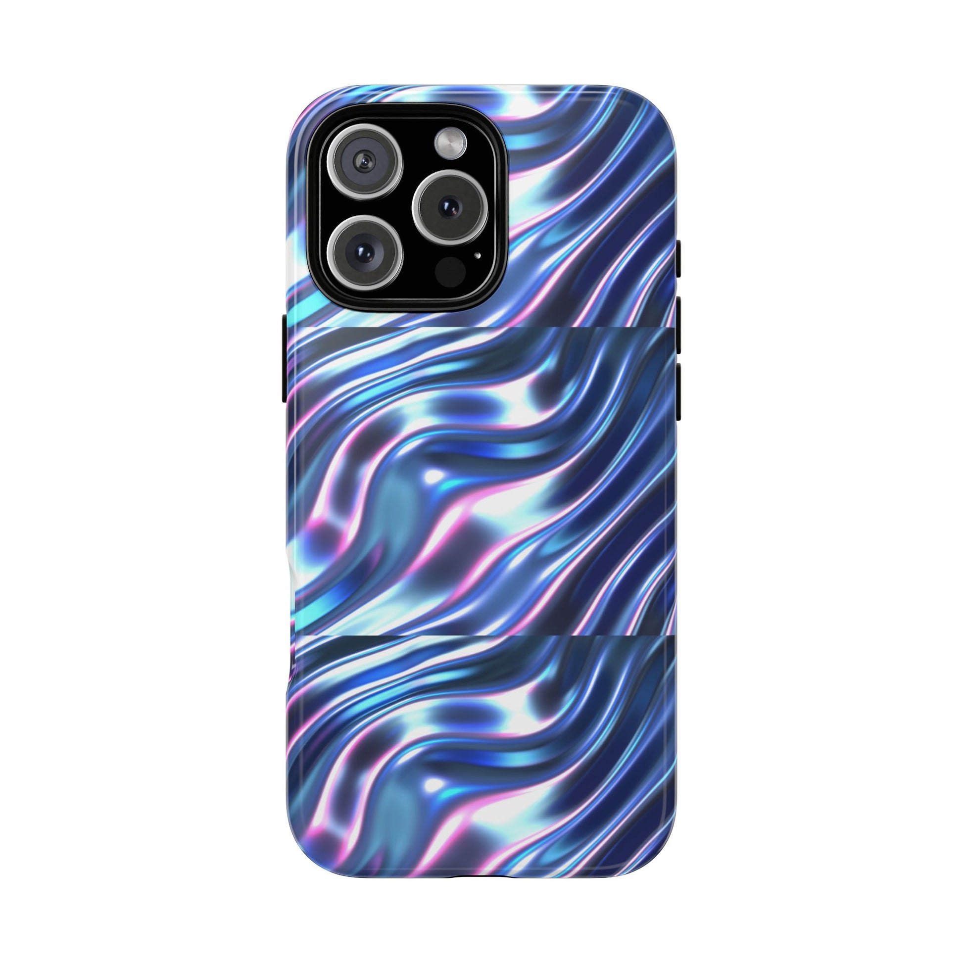 Phone case with a colorful wavy pattern on a white background