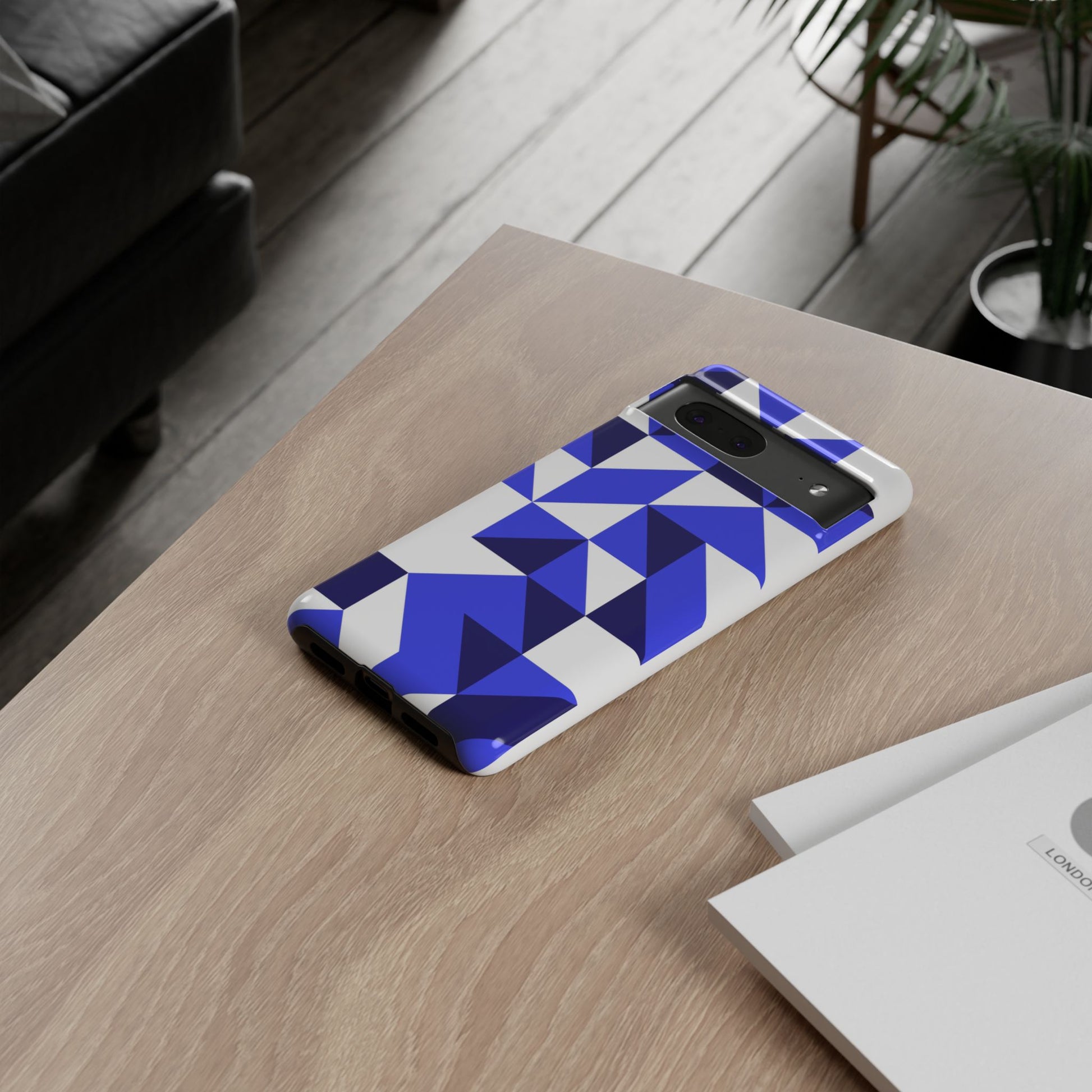 Blue Geometric Phone Case, Tough Cases, Stylish Phone Cover, Great for Gifts, Trendy Accessory, Abstract Pattern Design - FORMO