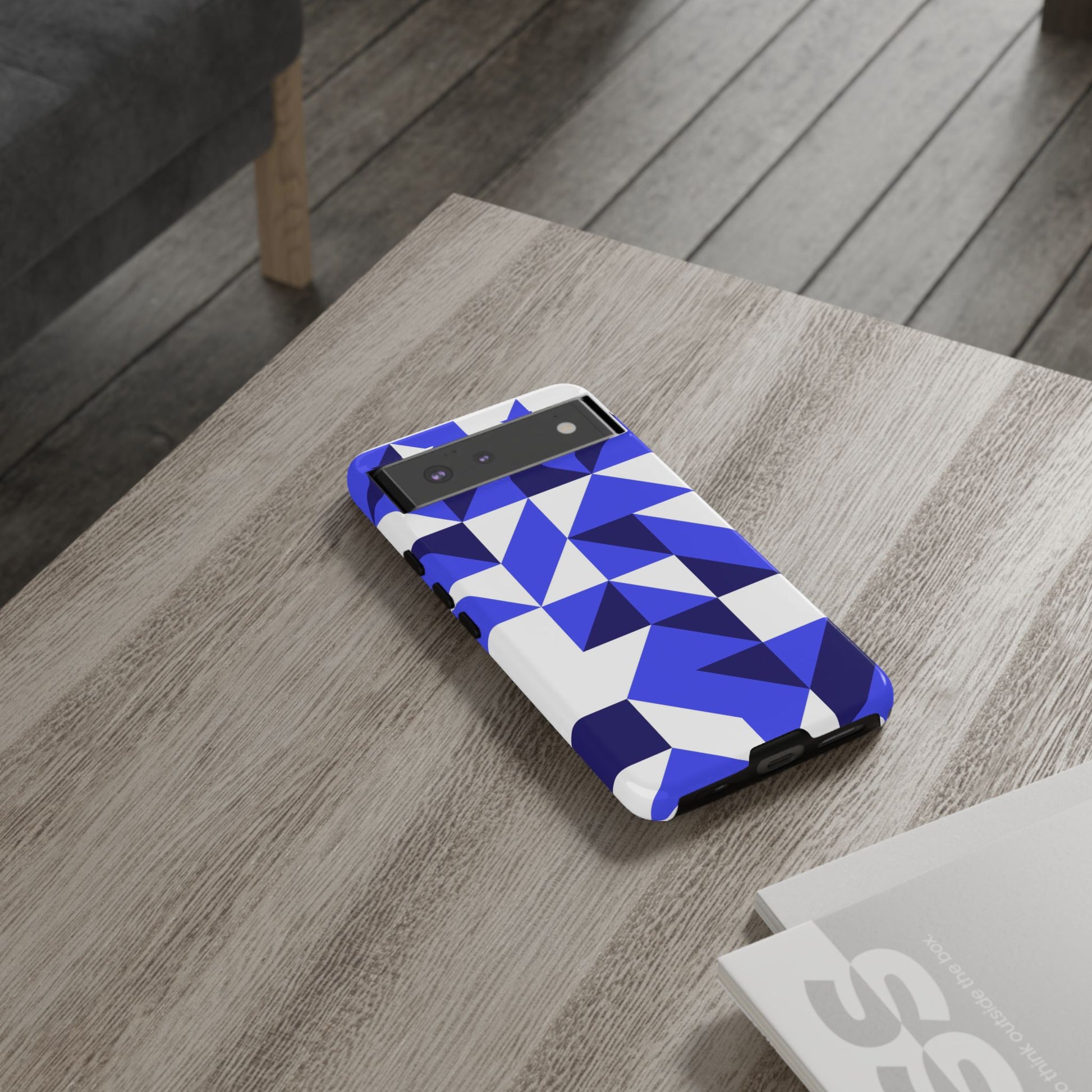 Blue Geometric Phone Case, Tough Cases, Stylish Phone Cover, Great for Gifts, Trendy Accessory, Abstract Pattern Design - FORMO