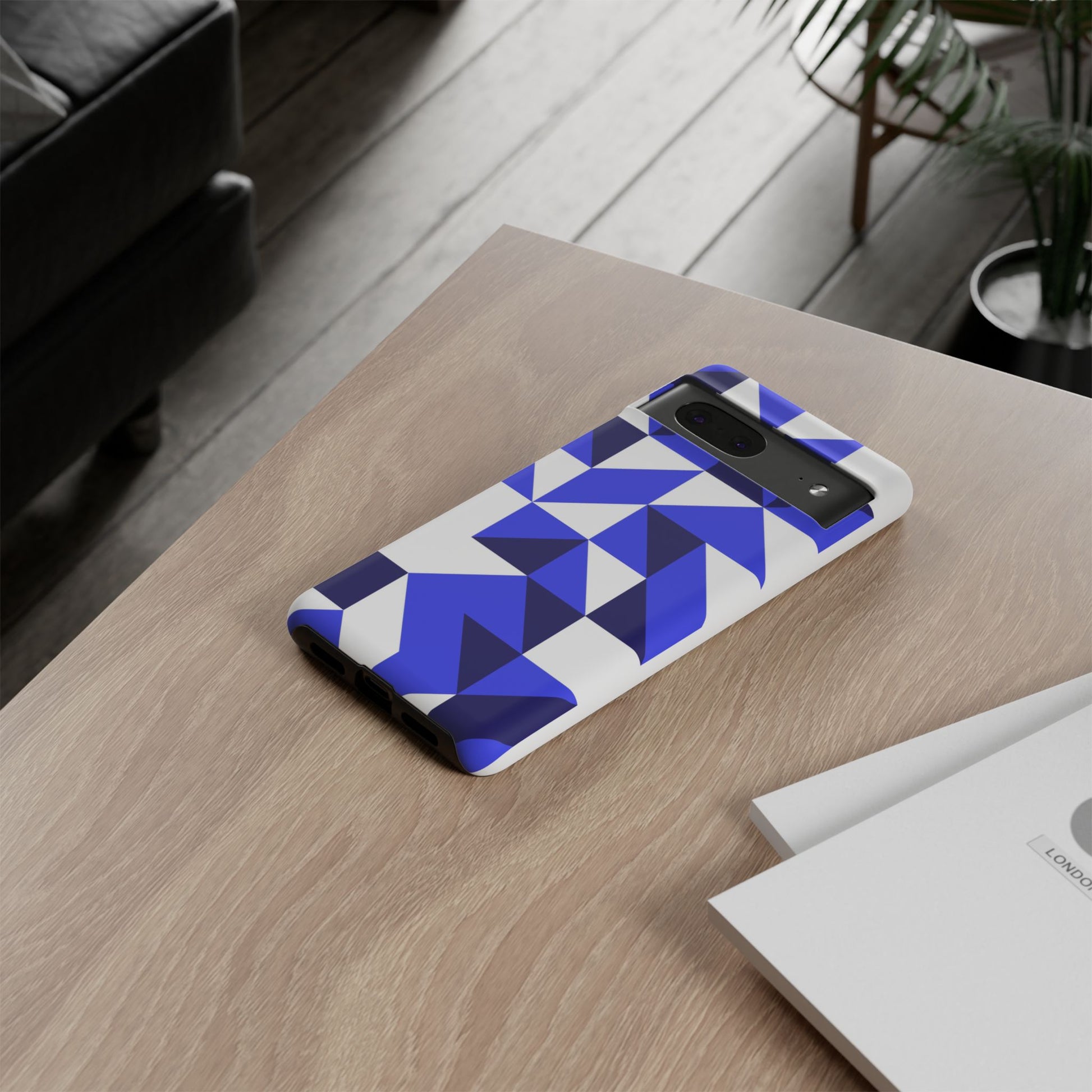 Blue Geometric Phone Case, Tough Cases, Stylish Phone Cover, Great for Gifts, Trendy Accessory, Abstract Pattern Design - FORMO