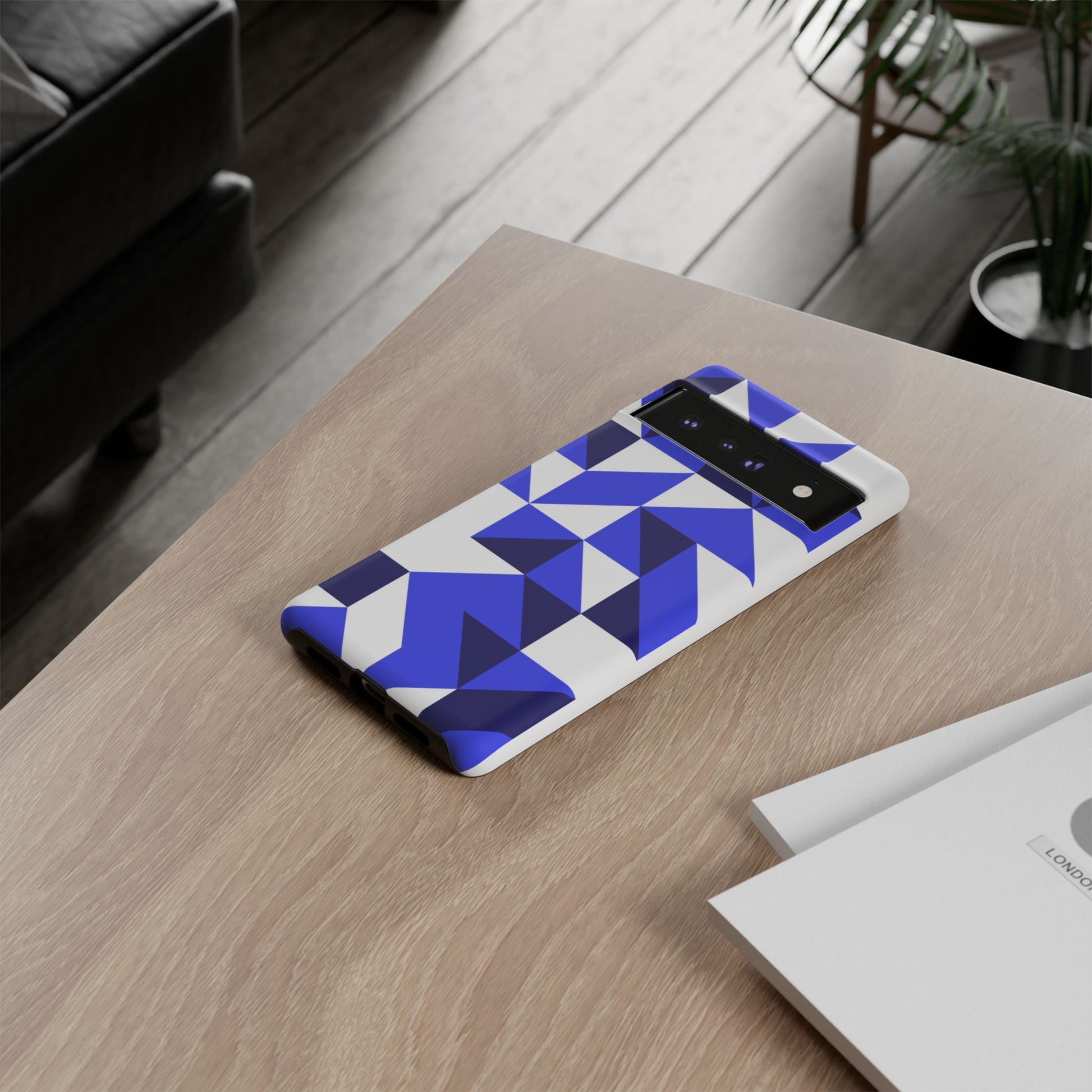 Blue Geometric Phone Case, Tough Cases, Stylish Phone Cover, Great for Gifts, Trendy Accessory, Abstract Pattern Design - FORMO