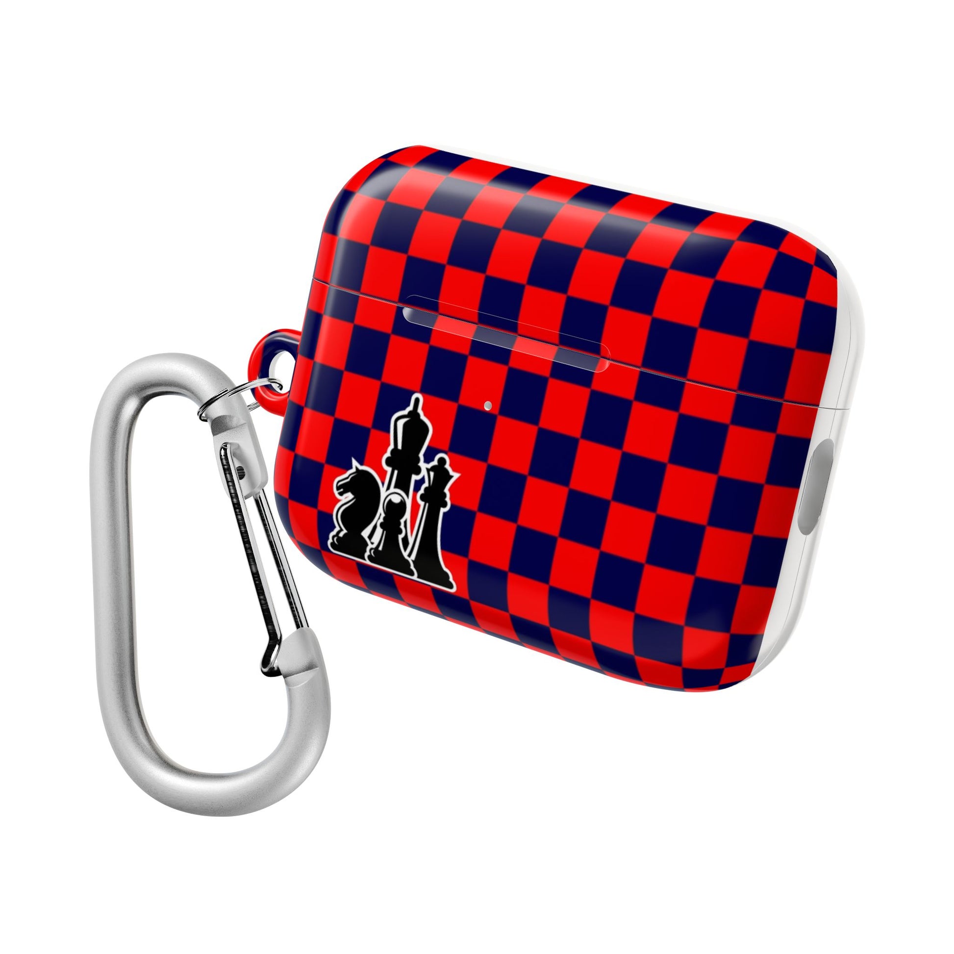 Chess-Themed AirPod Case, Unique Gift for Chess Lovers, Stylish Earbud Holder, Red Checkered Design, Accessory for Gamers