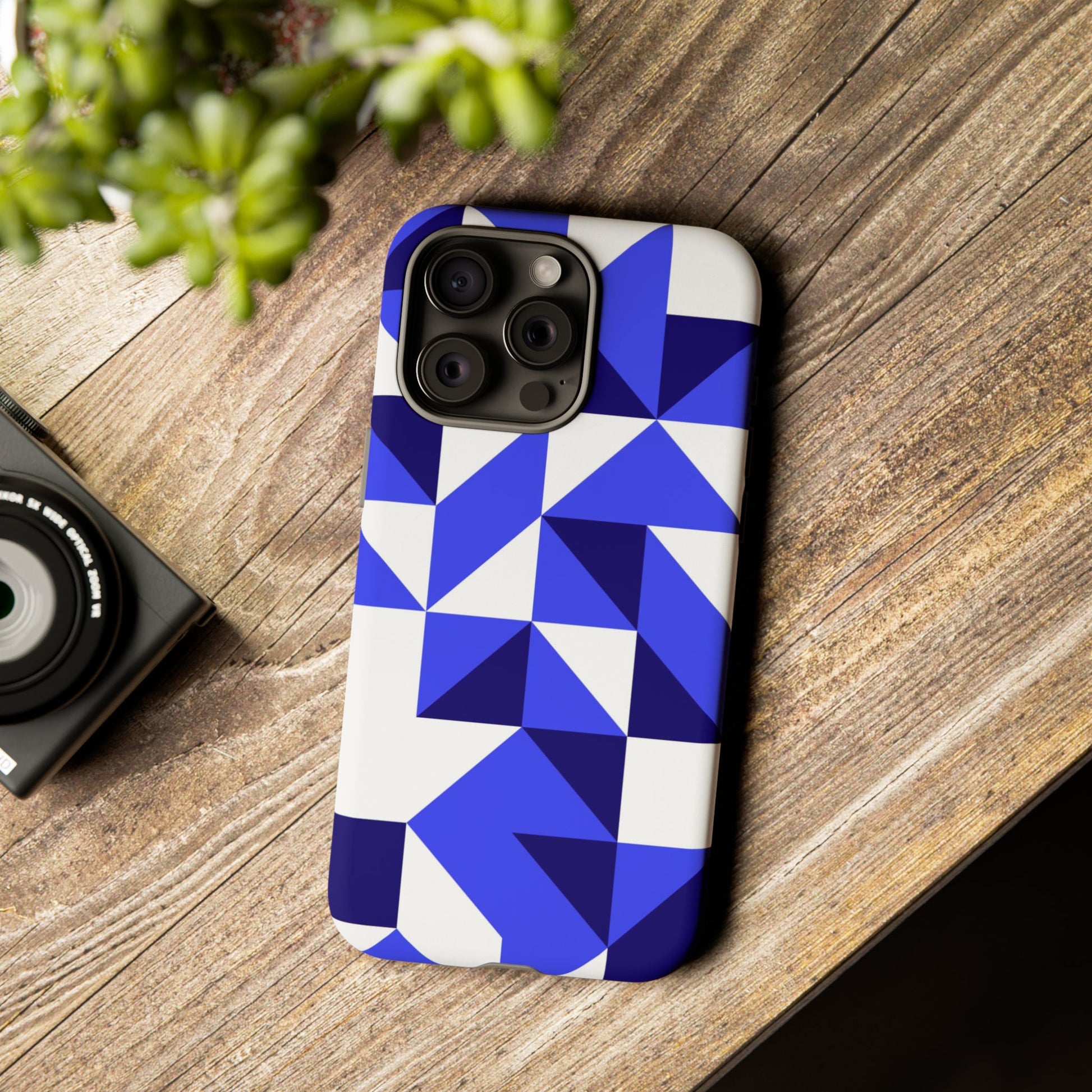 Blue Geometric Phone Case, Tough Cases, Stylish Phone Cover, Great for Gifts, Trendy Accessory, Abstract Pattern Design - FORMO