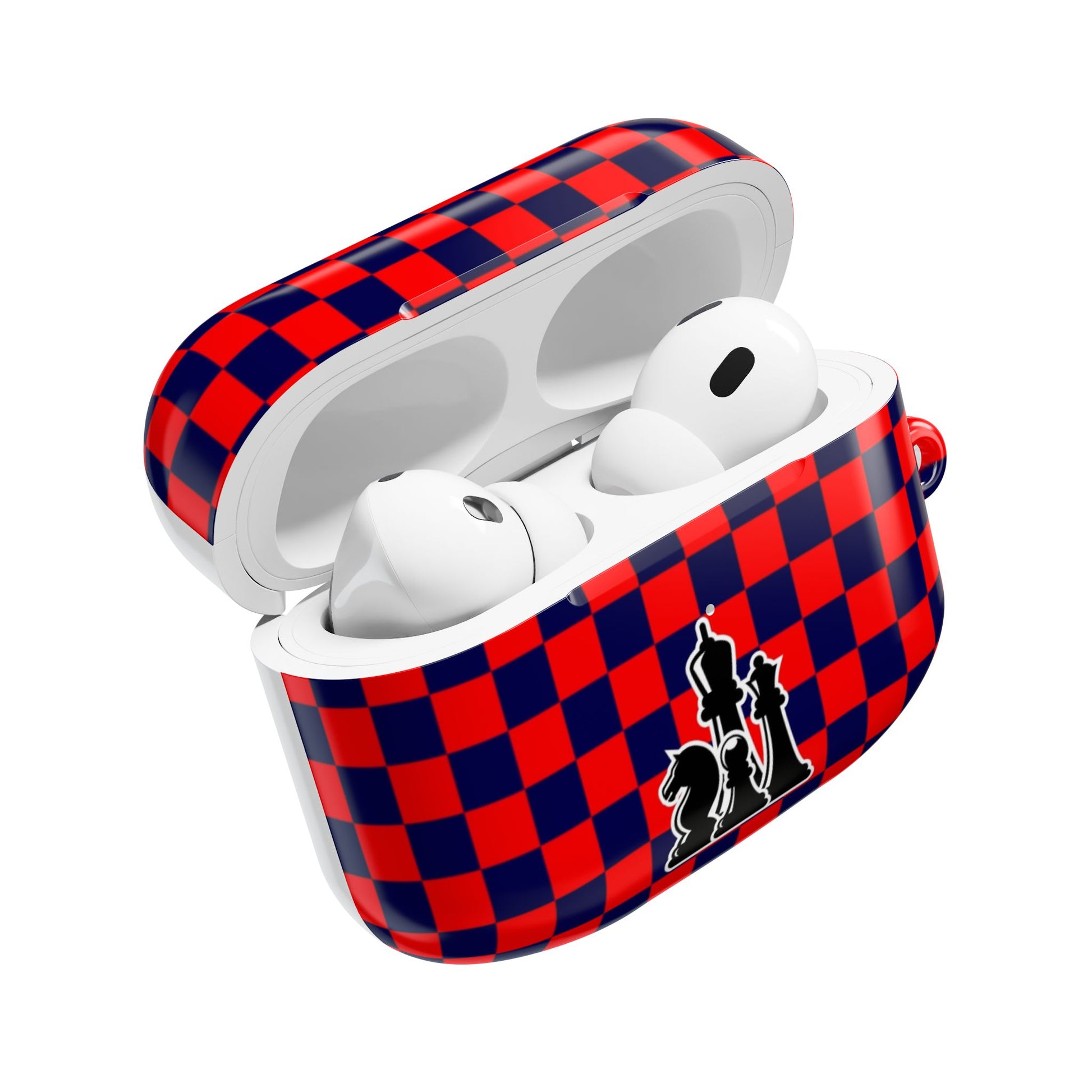Chess-Themed AirPod Case, Unique Gift for Chess Lovers, Stylish Earbud Holder, Red Checkered Design, Accessory for Gamers