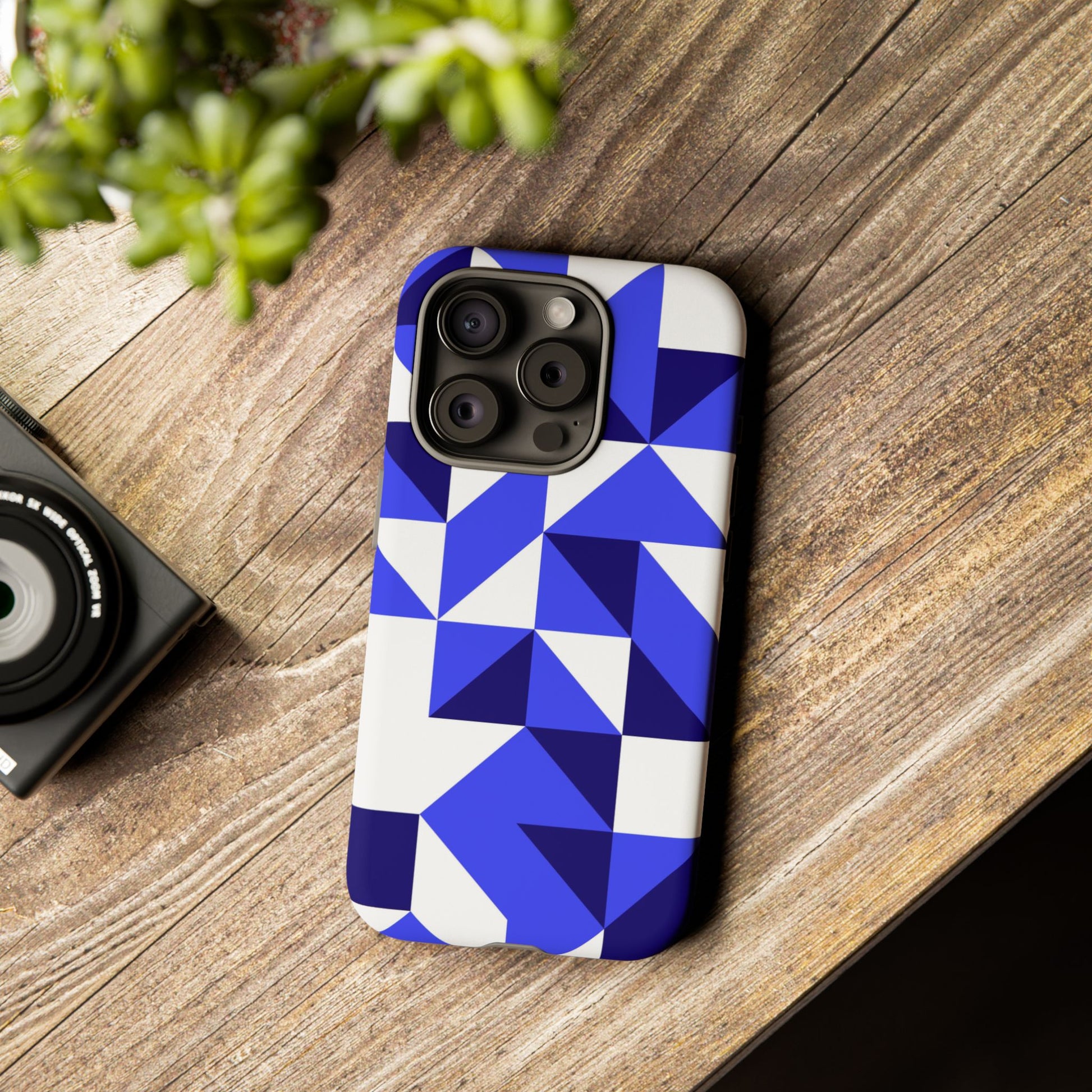 Blue Geometric Phone Case, Tough Cases, Stylish Phone Cover, Great for Gifts, Trendy Accessory, Abstract Pattern Design - FORMO