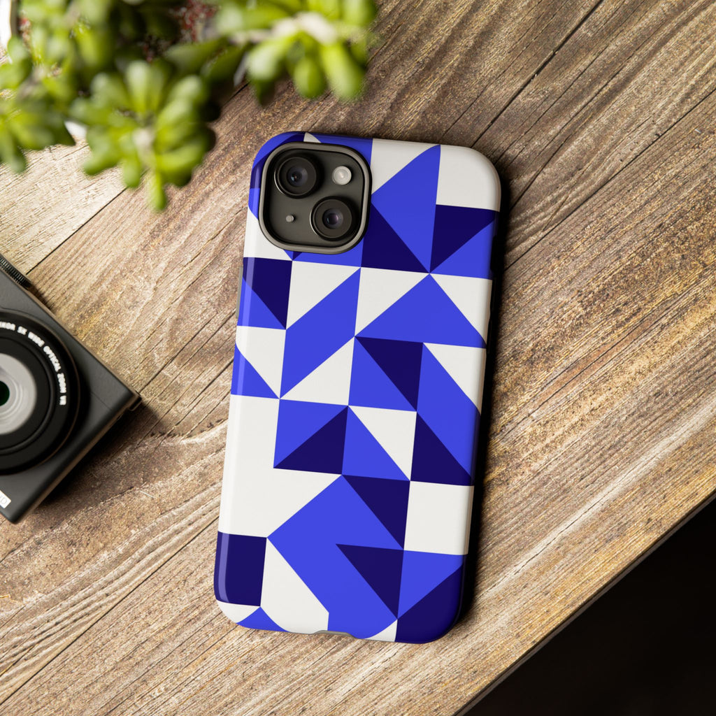 Blue Geometric Phone Case, Tough Cases, Stylish Phone Cover, Great for Gifts, Trendy Accessory, Abstract Pattern Design - FORMO