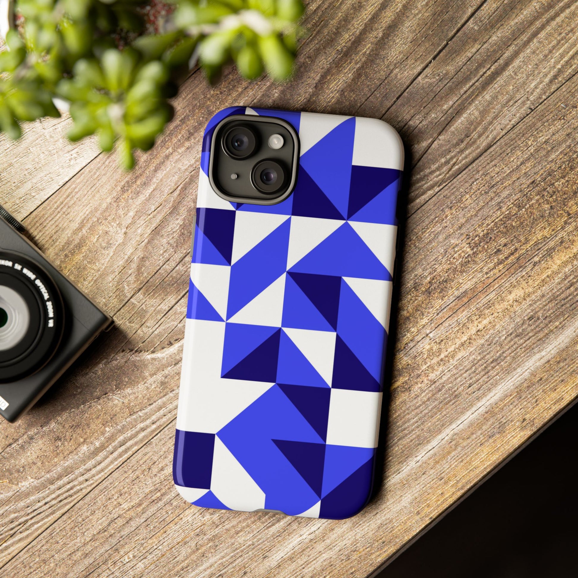 Blue Geometric Phone Case, Tough Cases, Stylish Phone Cover, Great for Gifts, Trendy Accessory, Abstract Pattern Design - FORMO