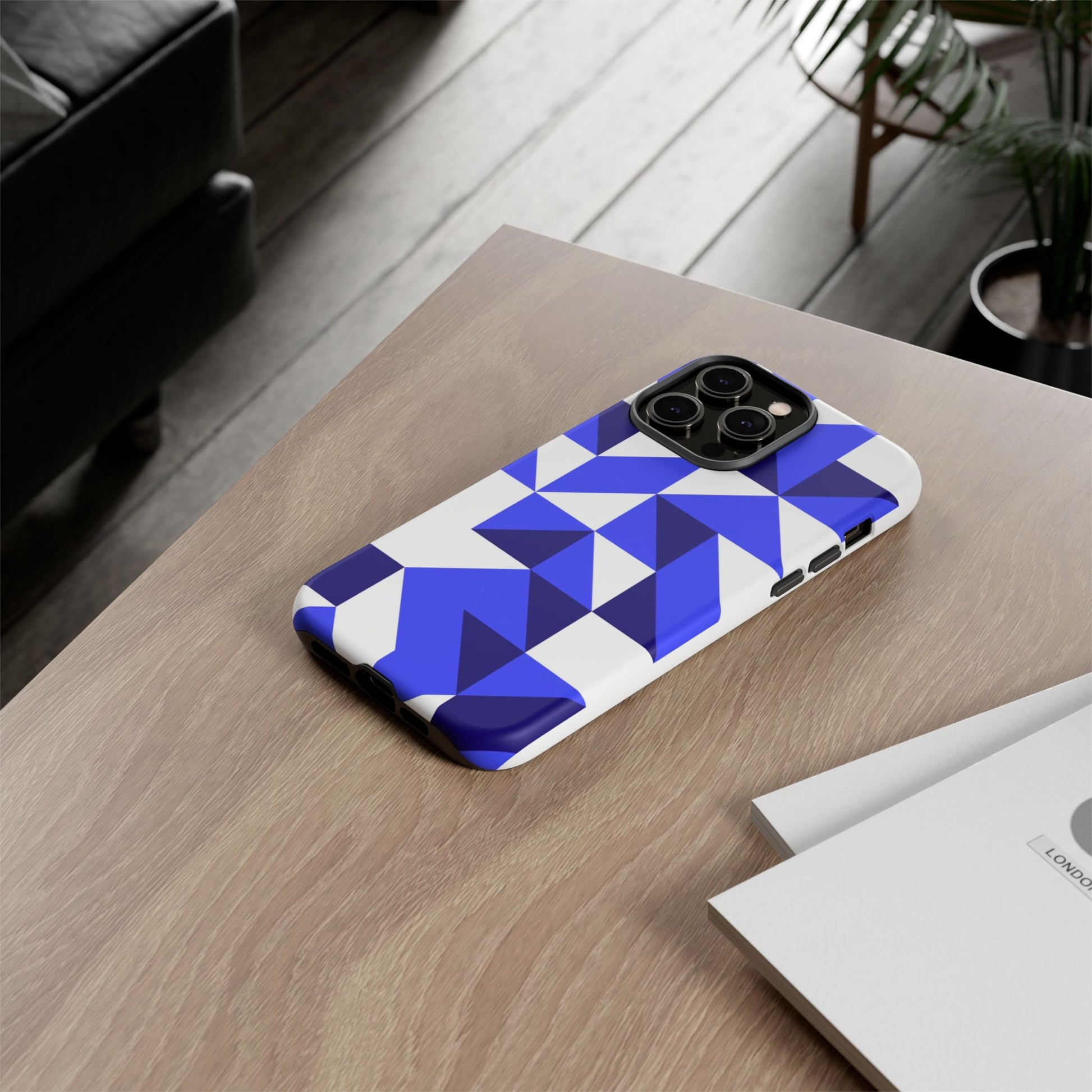 Blue Geometric Phone Case, Tough Cases, Stylish Phone Cover, Great for Gifts, Trendy Accessory, Abstract Pattern Design - FORMO