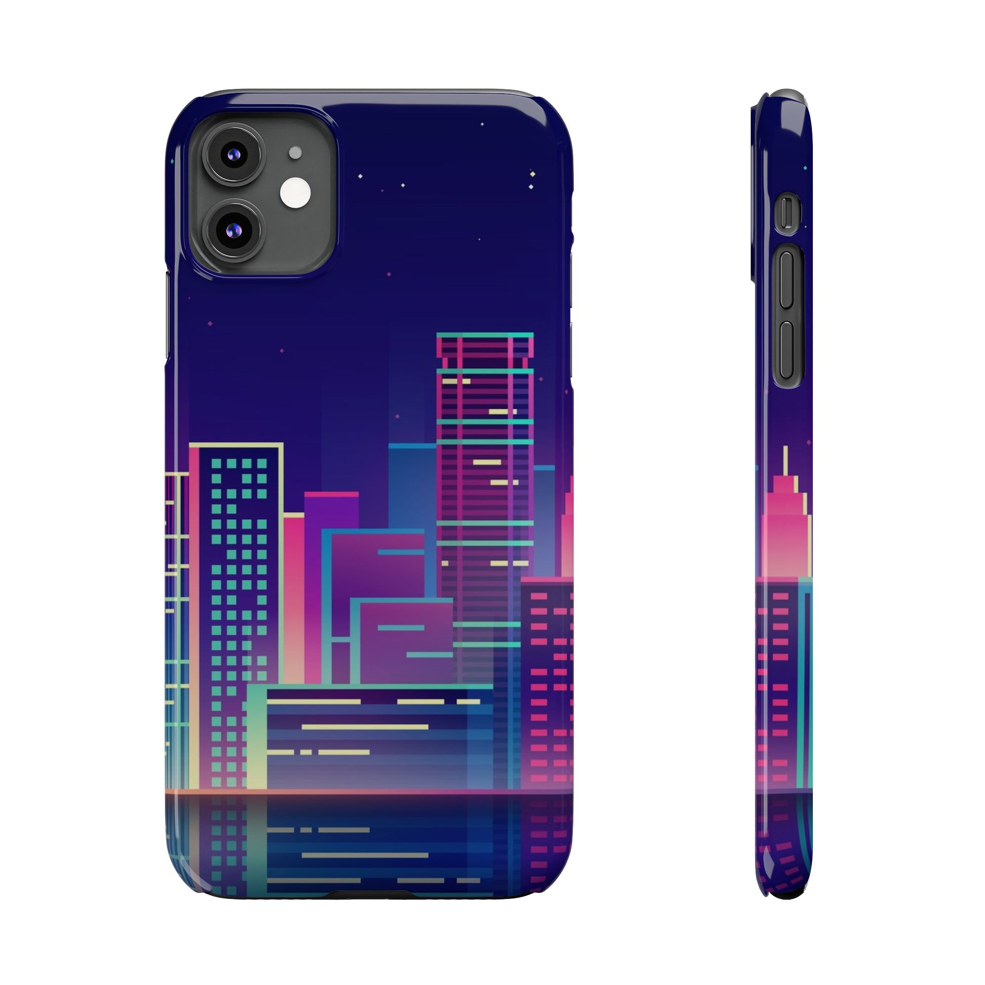 Urban Skyline Slim Phone Cases, Cityscape iPhone Cover, Colorful Night Design, Trendy Phone Accessory, Gifts for City Lovers - FORMO