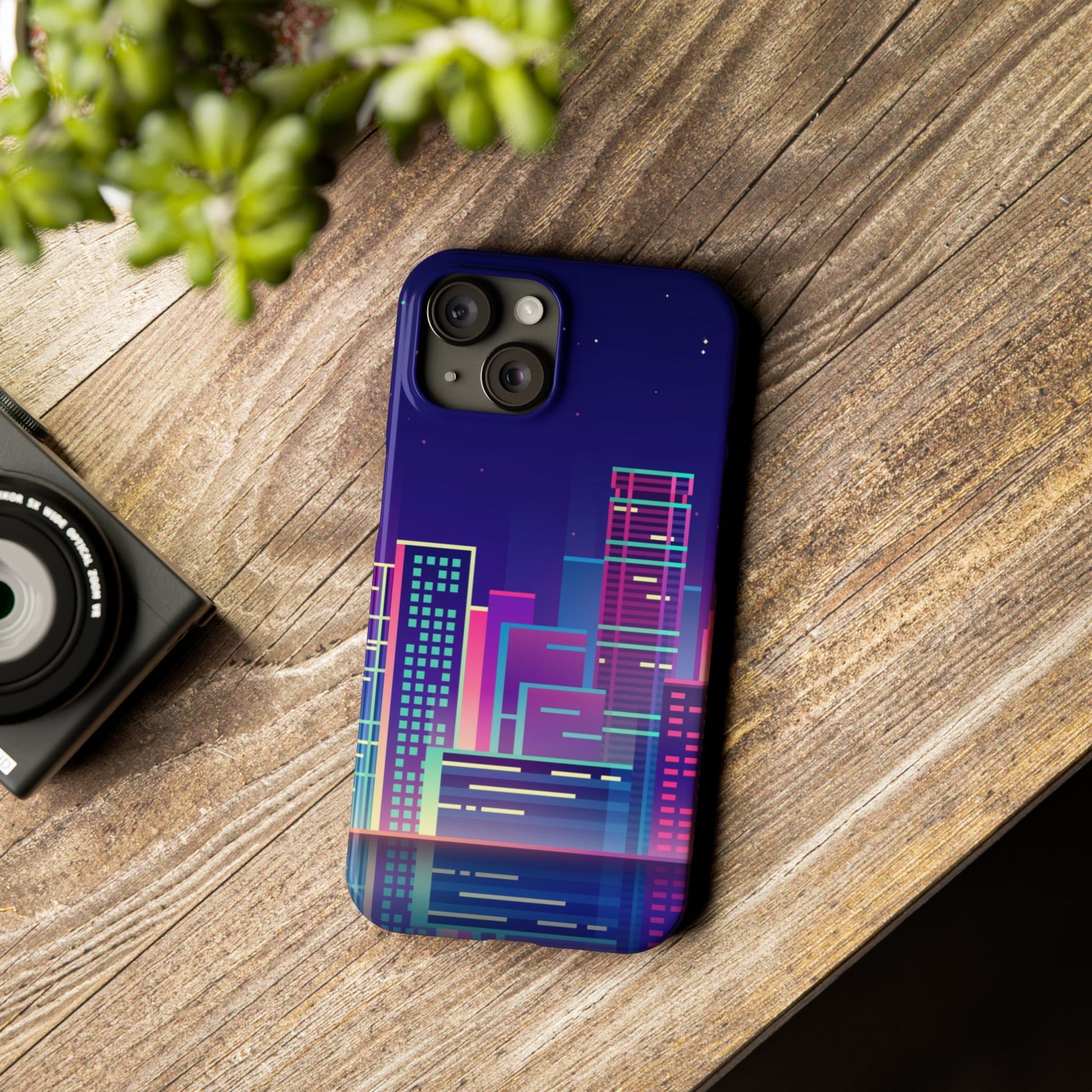 Urban Skyline Slim Phone Cases, Cityscape iPhone Cover, Colorful Night Design, Trendy Phone Accessory, Gifts for City Lovers - FORMO