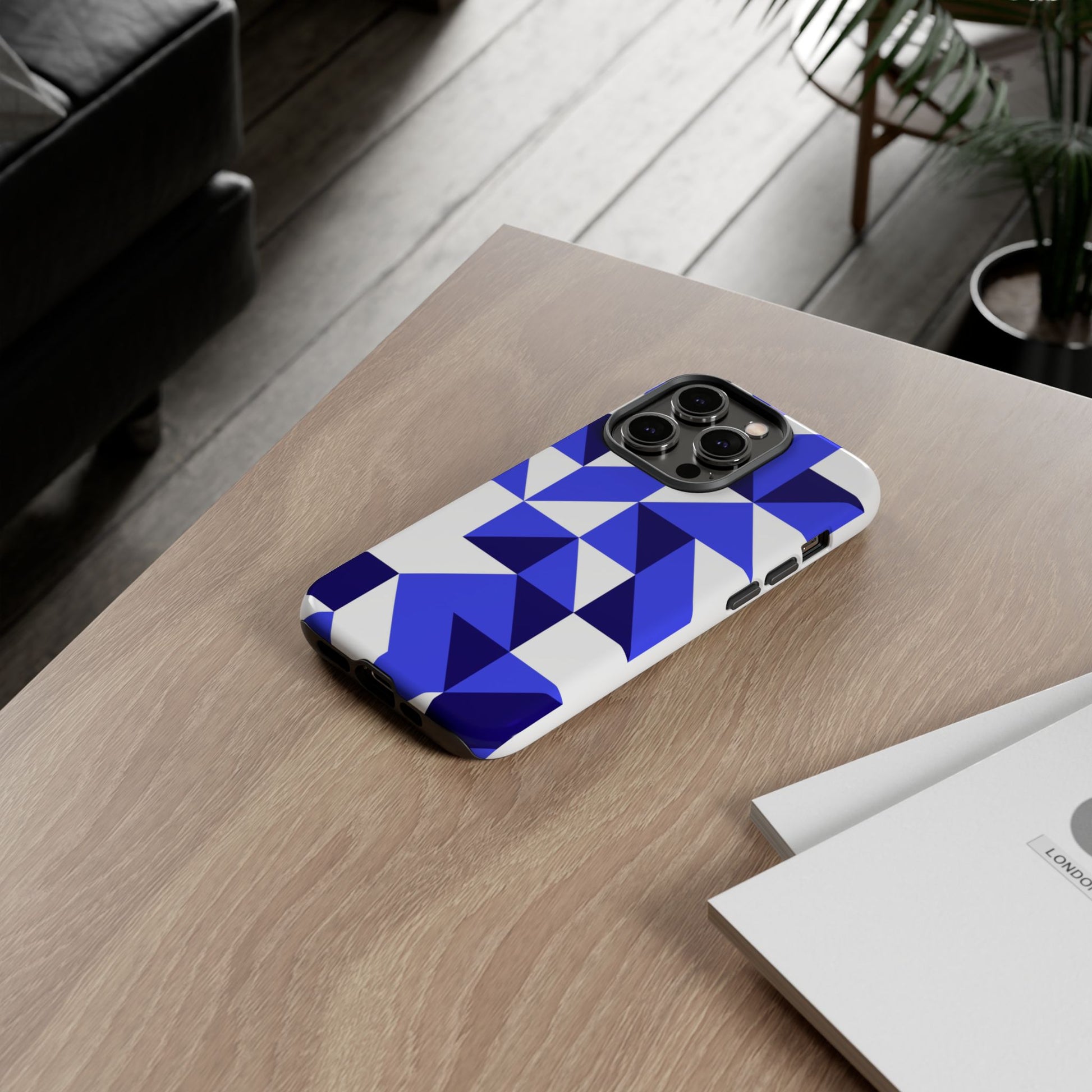 Blue Geometric Phone Case, Tough Cases, Stylish Phone Cover, Great for Gifts, Trendy Accessory, Abstract Pattern Design - FORMO