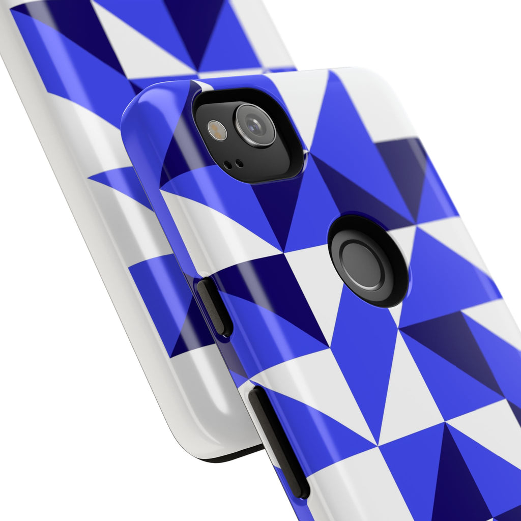 Blue Geometric Phone Case, Tough Cases, Stylish Phone Cover, Great for Gifts, Trendy Accessory, Abstract Pattern Design - FORMO
